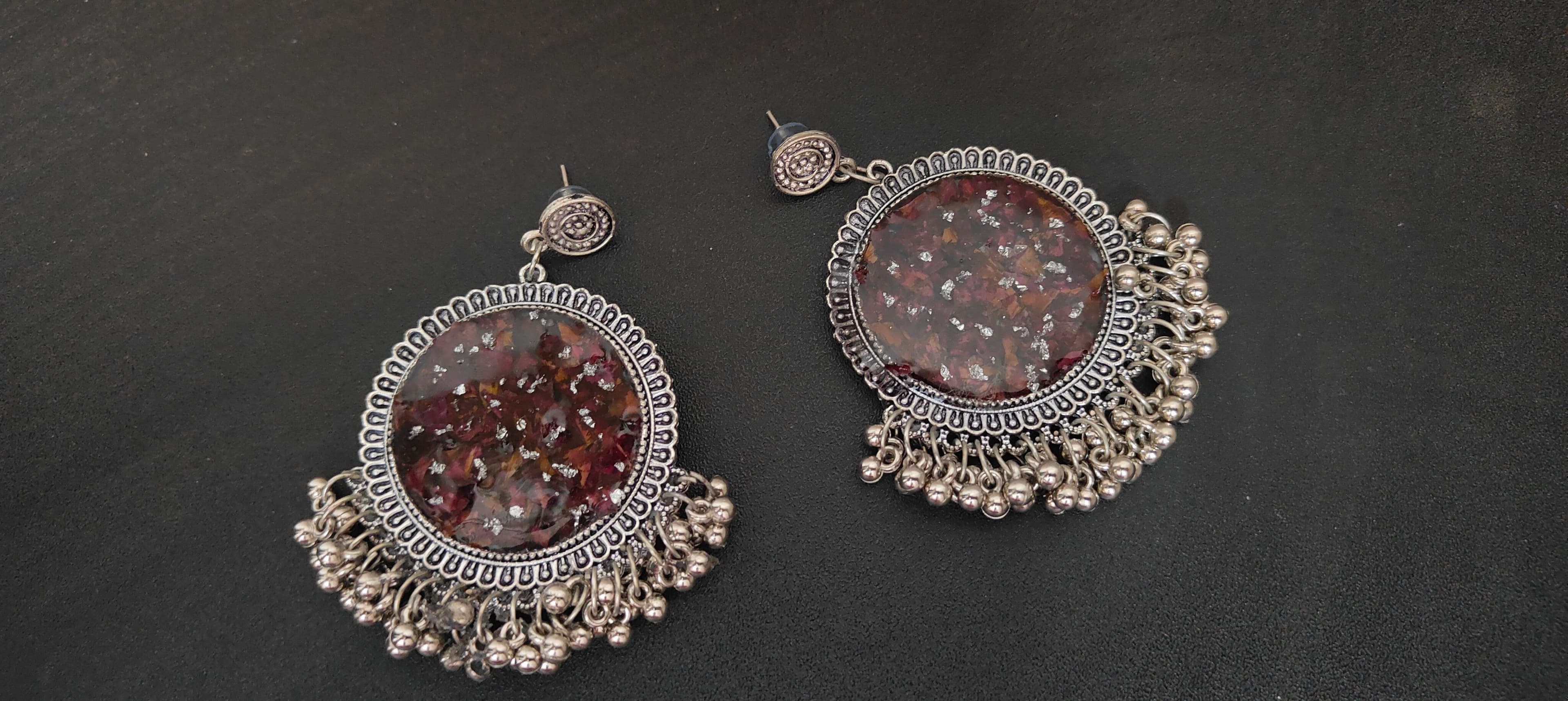 Crimson Bloom Resin Jhumkas
